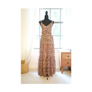 Melloday Salmon Pink & leopord print maxi dress